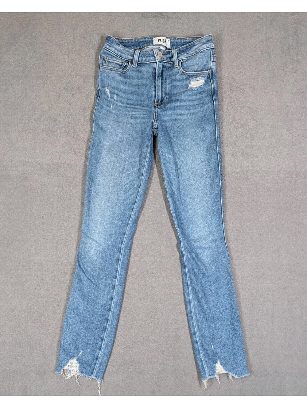 Paige Womens 25 Blue Hoxton Ankle Skinny Jeans Distressed Raw Hem High Rise Jean